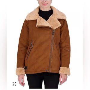Steve Madden Women’s Faux Shearling Fur Bomber Jacket In Cognac Size Small